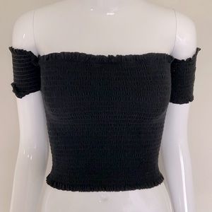 Fiore off-the-shoulder smocked crop top